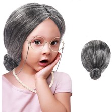 Skygo Gri Renk Yaşlı Peruğu Takma Saç Anneanne Babaanne Yetişkin Çocuk Uyumlu