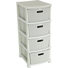 Plastik Örgü Komidin (4 Çekmeceli Sebzelik) Kirli Beyaz