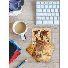 Dünya Haritası Temalı Ahşap Bardak Altlığı Ahşap Baskılı Altlık 6'lı Set (9 X9CM) KARBONNM13