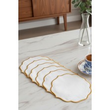 e-bizz store 6 Adet Keten Kumaş Üzeri Nakışlı Kahve Yanı Sunumluk Kokteyl Peçetesi & Bardak Altlığı