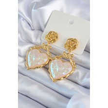 Skygo Gold Renk Gül Sallantı Kalp Model Pirinç VİP Kadın Küpe - TJ-BKP8044