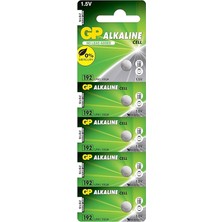 Batteries GP192 LR41/192/V3GA Boy Alkalin Düğme Pil, 1.5 Volt, 5'li Kart, Gri