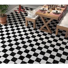 Yer Kaplama Zemin Kaplama Folyosu 65X130 cm Siyah Beyaz Kare Mermer