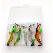 5 Adet Fosforlu Gerçekçi Silikon Karides Balık Yemi - Kutulu - 7,5cm 5,5gr