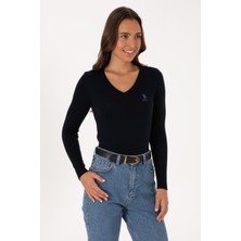 U.S. Polo Assn. Kadın Lacivert V Yaka Basic Kazak 50307712-VR033