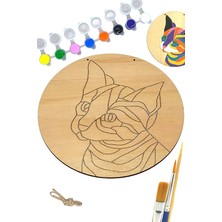 Pearl Shop Inside Renkli Kedi Ahşap Boyama Tuval Seti Hediye Hobi Kiti 20 cm
