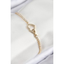 Dktt Pirinç Zirkon Taşlı Sonsuzluk Kalp Model Gold Renk Kadın Bileklik - TJ-BB7693