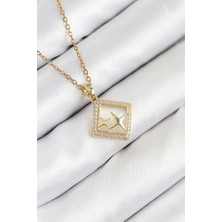 316L Çelik Zirkon Taşlı Yıldız Model Gold Renk Kadın Kolye - TJ-BKO10540