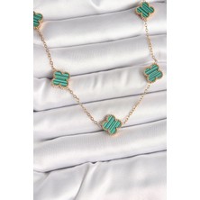 Skygo 316L Çelik Gold Renk Zincir Yeşil Yonca Model Kadın Kolye - TJ-BKO9925