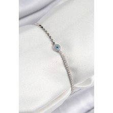 Dktt Pirinç Zirkon Taşlı Nazar Model Ezme Zincir Gümüş Renk Kadın Bileklik - TJ-BB7584
