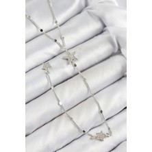 Dktt Pirinç Zirkon Taşlı Yıldız Model Gümüş Renk Y Kolye - TJ-BKO10454