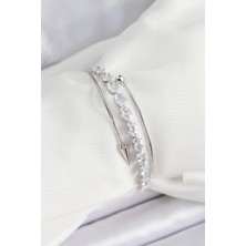Dktt Pirinç Gümüş Renk Arpa Zirkon Taşlı Kadın Bileklik - TJ-BB7064