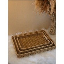 Paganca 3lü Hasır Rattan Sunum Tepsi Organizer Dikdörtgen