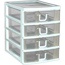 Pearl Shop 4 Gözlü Plastik Çekmeceli Takı Bileklik Evrak Organizer - AL3186 Beyaz