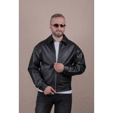 Ohepmoda Oversize Rahat Kalıp Düz Erkek Deri Ceket