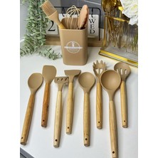 Pearl Shop 11 Parça Silikon Mutfak Seti - Bambu Saplı Kaşık, Spatula, Kevgir, Kepçe, Maşa, Fırça, Çırpıcı + Kova Saklama Kutulu - Yüksek Isı Dayanıklı, Yapışmaz, Bulaşık Makinesine Uygun Mutfak Gereçleri