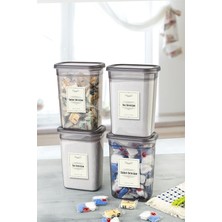 Pearl Shop Vienev Etiketli 1500 ml 4lü Peggy Dikdörtgen Deterjan Saklama Kabı Seti Antrasit