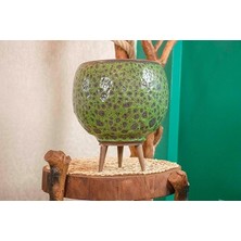 Pearl Shop Tasarımı Ev Dekorasyon Yeşil Şekilli Artistik Çift Sırlı Iç ve Dış Mekan Kullanımlı Ayaklı Toprak Terakota Saksı Saksılık Çiçeklik