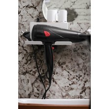 Pearl Shop Beyaz Metal Yapışkanlı Saç Kurutma Askısı, Yapışkanlı Banyo Düzenleyici Organizer Fön Makinelik MT83B