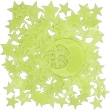 Pearl Shop Sticker Karanlıkta Parlayan Fosforlu Ay ve Yıldız Tasarımlı Dekoratif (50 Adet Yıldız)