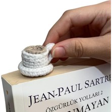 Pearl Shop Örgü Kahve Bardağı Kitap Ayracı, Örgü Ayraç, Kitap Aksesuarı, Kitap Severler Için Hediye