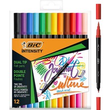 Pearl Shop Intensity Keçeli Kalem Seti, Çift Uçlu Fırça Kalemi, Boyama Için, 12 Farklı Renkte, Fırça ve Ince Uçlu