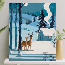 Pearl Shop Hobi Sanat Sayılarla Boyama Tuval Seti Fırça Boya Dahil (Çıtalı) 40X50 cm - Kardaki Geyikler