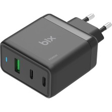 Storemax Bix BX3P65G 65W Gan Qualcom 4.0 2*type-C & Usb-A 3 Portlu, MacBook Pro/air, iPad Air/pro, 16/15/14/14 Pro Max /13/13 Pro Max, Galaxy S24/S23/S22/S21 Uyumlu BX-3P65G