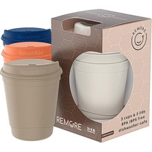 Reusable Cup/tekrar Kullanılabilir Kapaklı Kahve Kupası/taşınabilir Sert Plastik Bardak - 3'lü Karışık Renk(Turuncu-Lacivert-Kahverengi) - 300ML / Yıkanabilir/bpa &amp; Bps Içermez