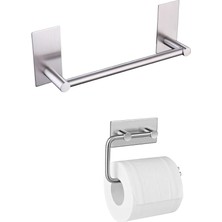 Pearl Shop Paslanmaz Çelik 30CM Havluluk ve Tuvalet Kağıtlığı Set - Inox - Kendinden Yapışkanlı