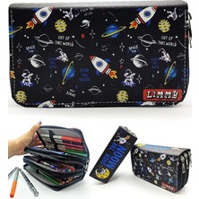 Pearl Shop Kalem Kutusu Astronot Uzay Galaksi Kawai Organizer Kalemkutu Vegan Deri Üç Bölmeli Kalemlik -Siyah, Limmy