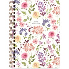 Pearl Shop Color Çizgili Spiralli Sert Kapak Çiçek Defter Beyaz A5 96 Yp.