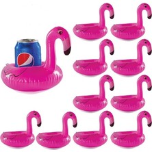 10 Lu Set Pembe Flamingo Şişme Bardak Simidi Içecek Tutacağı