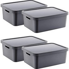 Pearl Shop 4'lü Set Stafi Çok Amaçlı Kapaklı Kutu Antrasit 12 Lt - Antrasit, Çok Amaçlı Kapaklı Kutu, Ev-Ofis-Depo Için, Kapaklı Saklama Kutusu