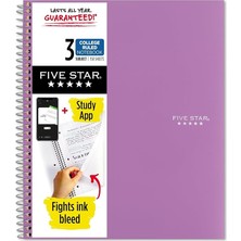 Star Spiral Notebook, 3 Subject, College Ruled Paper, 150 Sayfa, 11" x 8-1/2, Mor (38746)