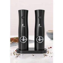 Pearl Shop Portofino 2'li Standlı Pilli Tuz Karabiber Değirmeni Otomatik Baharat Öğütücü Siyah