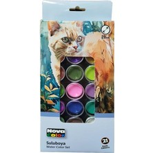 Pearl Shop Renk Sulu Boya 1 Paket Fırça Hediyeli 21 Li Suluboya Canlı Renkler 28 mm Boya Çapı Büyük Boy