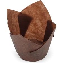 Pearl Shop 100LÜ Muffin Kalıbı - Cupcake Kalıpları, Su Geçirmez ve Yağ Geçirmez Pişirme Kağıtları, Ev Veya Parti Için Alüminyum Folyo Pişirme Kek Kapları -Ince Tulip Kahverengi