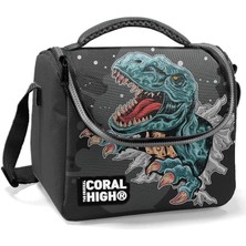 Pearl Shop High Erkek Okul Okul Beslenme Çantası - Siyah Gri Dinazor - Termal Astarlı