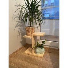 Pearl Shop Tasarım Ahşap Dekoratif Mini Saksılık 2 Katlı Raflı Çiçeklik Standı