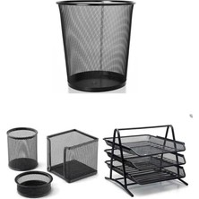 Pearl Shop Metal Ofis Seti Çöp Kovası+ Evrak Rafı + Masa Seti 3'lü Fx