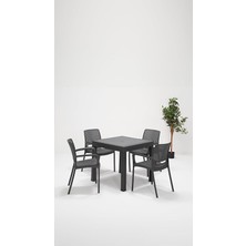 Pearl Shop Rattan Lüx 80X80 Bahçe&amp;balkon&amp;teras Masa Seti - Antrasit