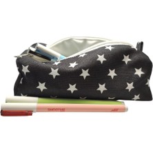 Pearl Shop Desenli Astarlı Yıkanabilir Bez Kalemlik Kalem Kutusu Siyah