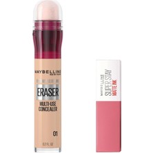 Pearl Shop New York Instant Anti Age Eraser Kapatıcı 01 Light 6.8 ml &amp; Mini Super Stay Matte Ink Likit Mat Ruj - 15 Lover Makyaj Seti