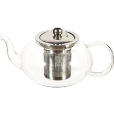 Pearl Shop Cam Bitki Çayı Demliği 600 ml - Çelik Süzgeçli Demlik