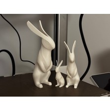 TSC Beyaz Renk Tavşan Ailesi 13CM Dekoratif Hediyelik Obje Eşya