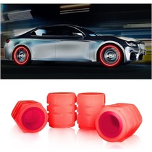 Pearl Shop 4 Adet Kırmızı Floresan Karanlıkta Parlayan Fosforlu Oto Araba Sibop Kapağı Tüm Araçlara Uyumlu Toz Geçirmez Motorsiklet Suv Kamyon Bisiklet Supap Kapağı Oto Aksesuarları