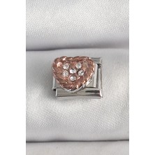 Dktt 316L Çelik Gümüş Renk Zirkon Taşlı Bronz Kalp Işlemeli Nomination Charm - TJ-BC1393