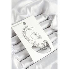 Dktt 316L Çelik Kalp Figürlü ve Zirkon Taşlı Gümüş Renk 7'li Çift Kadın Küpe Set - TJ-BKP10639