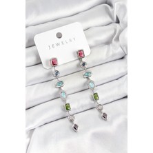 Dktt Pirinç Renkli Zirkon Taşlı Sallantılı Model Gümüş Renk Kadın Küpe - TJ-BKP10743